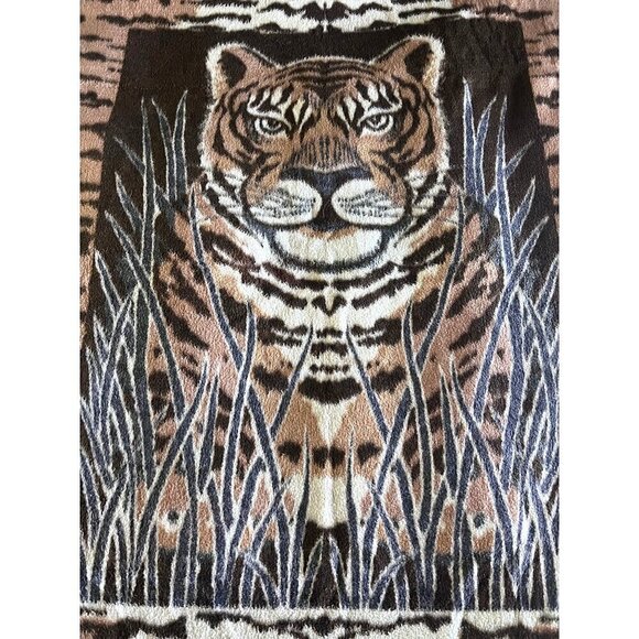 Chatham North Star Vintage Tiger Jungle Safari Reversible Blanket Throw 78x61